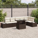 vidaXL Ensemble de canapés de jardin 7 pièces avec coussins marron en poly rattan