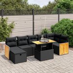 vidaXL Salon de jardin 8 Pièces avec coussins noir résine tressée