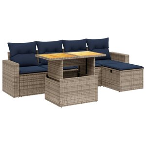 vidaXL Salon de jardin 6 Pièces avec coussins gris résine tressée