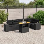 vidaXL Salon de jardin 7 Pièces avec coussins noir résine tressée
