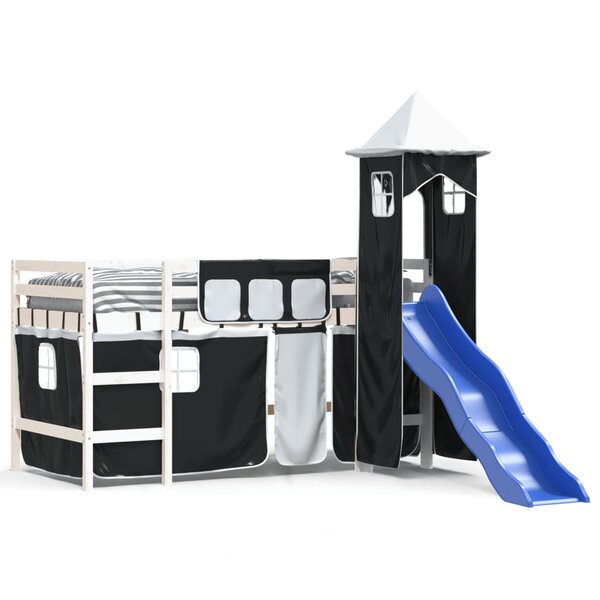 vidaXL Lit mezzanine enfants avec tour blanc/noir 80x200cm pin massif