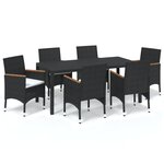 vidaXL Ensemble à manger de jardin coussins 7Pièces Résine tressée Noir