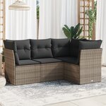 vidaXL Salon de jardin 4 Pièces avec coussins gris résine tressée