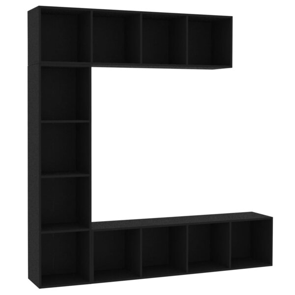 vidaXL Ensemble de bibliothèque/meuble TV 3 Pièces Noir 180x30x180 cm