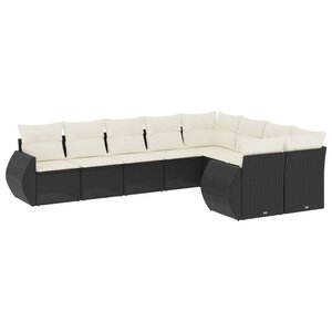 vidaXL Salon de jardin 9 Pièces avec coussins noir résine tressée