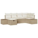 vidaXL Ensemble de Canapés de Jardin 6 Pièces avec Coussins Beige Poly Rattan