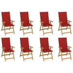 vidaXL Chaises inclinables de jardin et coussins lot de 8 Teck solide