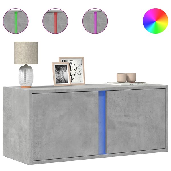 vidaXL Meuble TV mural avec lumières LED gris béton 80x31x35 cm