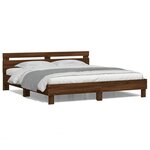 vidaXL Cadre de lit avec tête de lit et LED chêne marron 160x200 cm