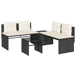 vidaXL Salon de jardin 4 Pièces avec coussins noir résine tressée