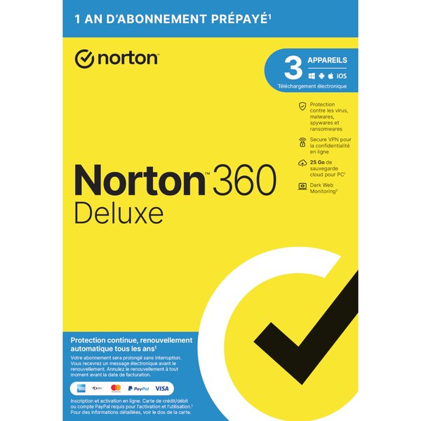 Norton 360 deluxe - licence 1 an - 3 postes - a télécharger