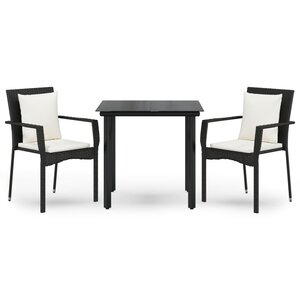 vidaXL Ensemble à manger de jardin avec coussins 3 Pièces Noir