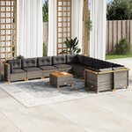 vidaXL Salon de jardin 11 Pièces avec coussins gris résine tressée