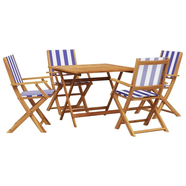 vidaXL Ensemble à manger de jardin 5 Pièces bleu blanc tissu bois massif