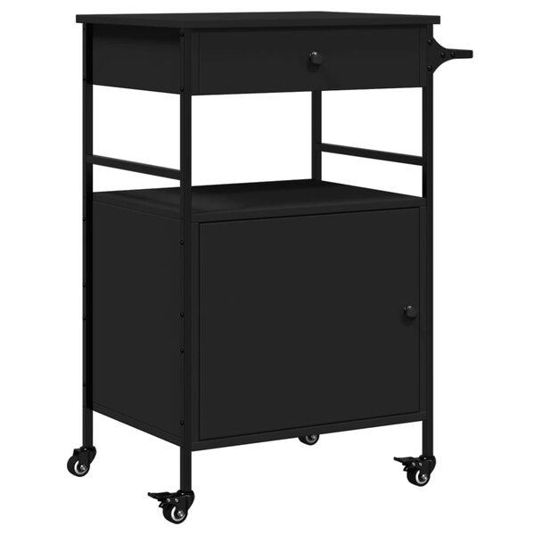 vidaXL Chariot de cuisine noir 56x43x89 5 cm bois d'ingénierie