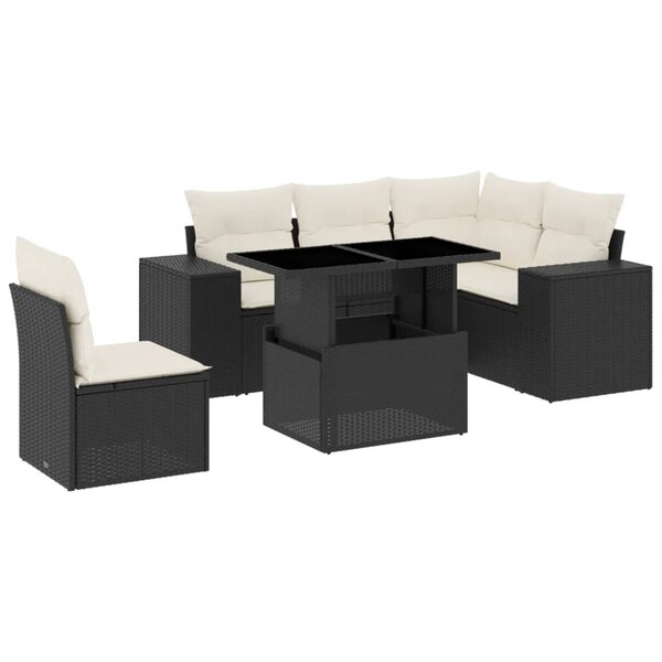 vidaXL Salon de jardin 6 Pièces avec coussins noir résine tressée