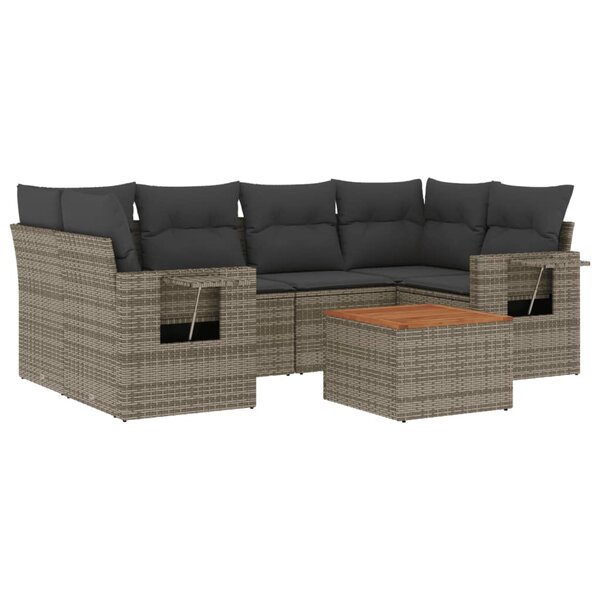 vidaXL Salon de jardin avec coussins 7 Pièces gris résine tressée