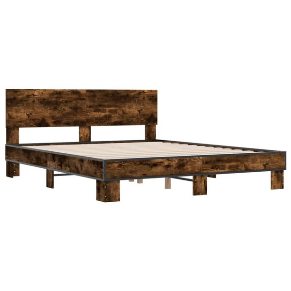 vidaXL Cadre de lit chêne fumé 160x200 cm bois d'ingénierie et métal