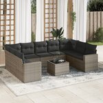 vidaXL Salon de jardin avec coussins 10 Pièces gris résine tressée