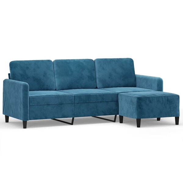 vidaXL Canapé à 3 places avec repose-pieds Bleu 180 cm Velours