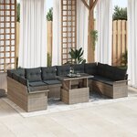 vidaXL Ensemble de canapés de jardin de 11 pièces avec coussins gris en poly rotin