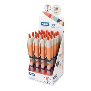 Milan P1 The Fun Display de 20 stylos à bille rétractables - Pointe ronde 1 mm - Encre bleue