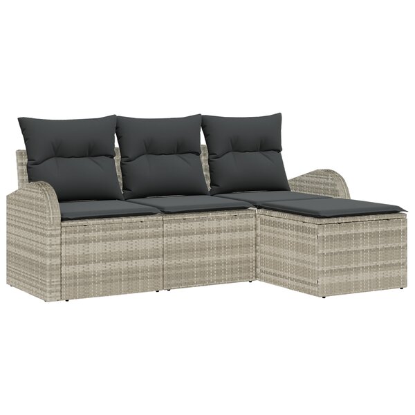 vidaXL Ensemble de canapé de jardin 4 pièces avec coussins gris clair en poly rotin