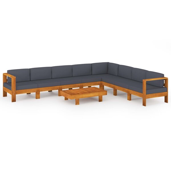 vidaXL Salon de jardin 9 Pièces avec coussins gris foncé Bois d'acacia