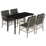 vidaXL Ensemble à manger de jardin et coussins 5 Pièces gris clair rotin