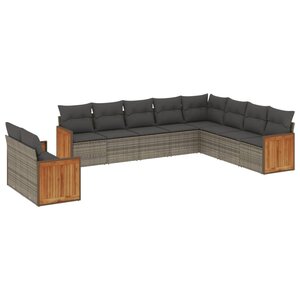 vidaXL Salon de jardin avec coussins 10 Pièces gris résine tressée