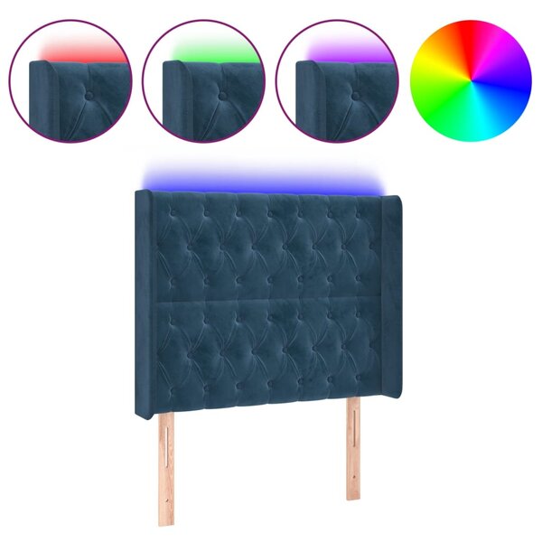 vidaXL Tête de lit à LED Bleu foncé 93x16x118/128 cm Velours