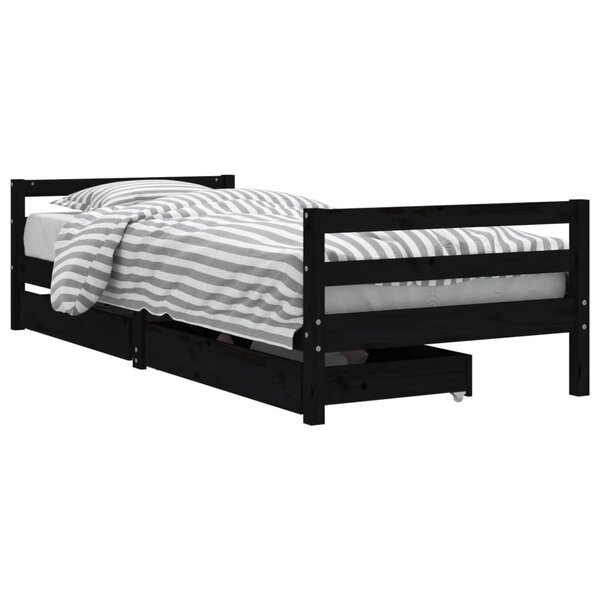 vidaXL Cadre de lit enfant tiroirs noir 80x200 cm bois de pin massif