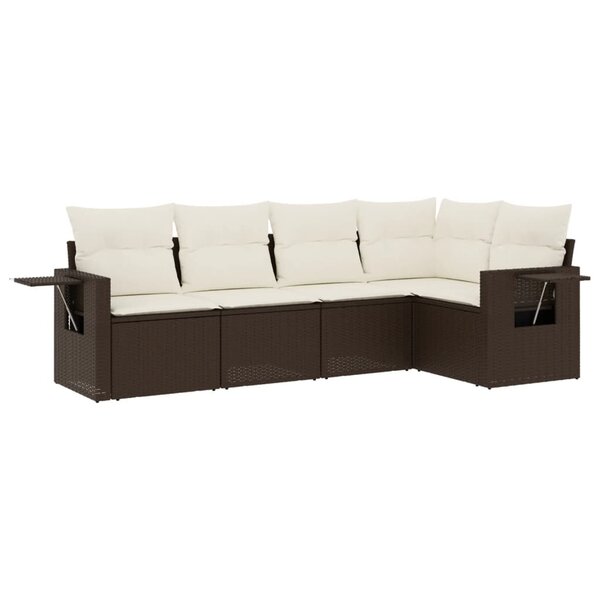 vidaXL Salon de jardin avec coussins 5 Pièces marron résine tressée