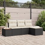 Ensemble de canapé de jardin 4 pièces avec coussins Rotin Poly Noir Acacia