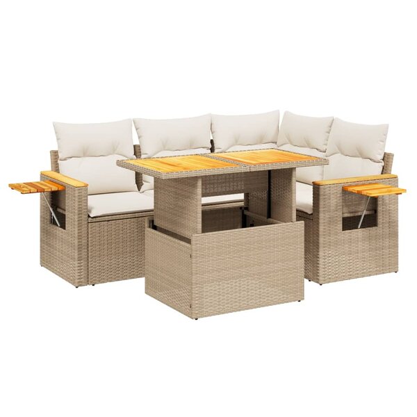 vidaXL Salon de jardin avec coussins 5 Pièces beige résine tressée