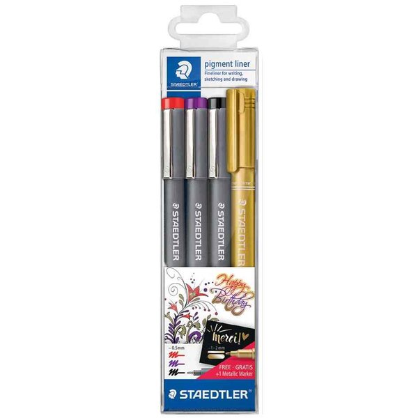 Pigment liner  étui de 3 + marqueur métal gratuit staedtler