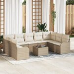 Ensemble de canapé de jardin de 10 pièces avec coussins en poly rattan marron