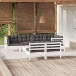 vidaXL Salon de jardin 8 Pièces avec coussins blanc bois de pin massif