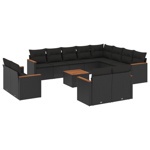 vidaXL Salon de jardin avec coussins 13 Pièces noir résine tressée