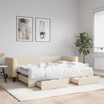 vidaXL Lit de jour avec gigogne et tiroirs crème 80x200 cm tissu