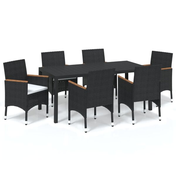 vidaXL Ensemble à manger de jardin coussins 7Pièces Résine tressée Noir
