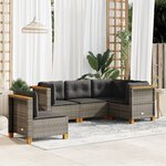vidaXL Salon de jardin 5 Pièces avec coussins gris résine tressée
