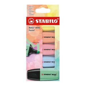 Stabilo Boss Mini Pastel Pack de 5 Marqueurs Fluorescents - Traits entre 2 et 5 mm - Encre à base d'eau - Anti-séchage - Vert  Rose  Bleu  Orange et Jaune