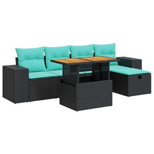 vidaXL Salon de jardin avec coussins 6Pièces marron résine tressée acacia