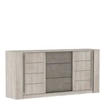 Enfilade ANTIBES 2 portes coulissantes + 3 tiroirs - chêne champagne et béton beige - 206 x 44.9 x 94 cm