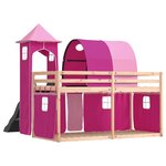 vidaXL Lit superposé avec toboggan et rideaux rose 90x200 cm