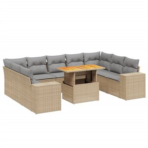 vidaXL Salon de jardin avec coussins 10 Pièces beige résine tressée