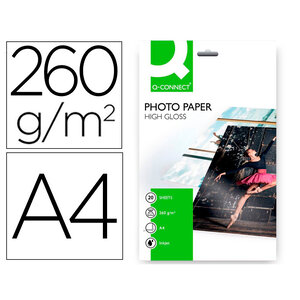 Papier photo q-connect jet d'encre glacé ultra-brillant a4 260g /m2 compatible toute imprimante paquet 20 feuilles