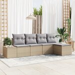 vidaXL Ensemble de canapés de jardin 5 pièces avec coussins beige en poly rotin