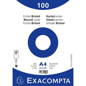 Paquet 100 Fiches Sous Film - Bristol Uni Non Perforé - 210x297mm - Blanc - X 10 - Exacompta